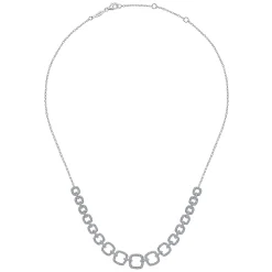 Discount Gabriel & Co. 14K White Gold Diamond Pave Graduating Square Link Necklace