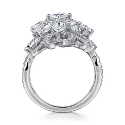 Gabriel & Co. 18K White Gold Diamond Pave Oval Sunburst Statement Ring