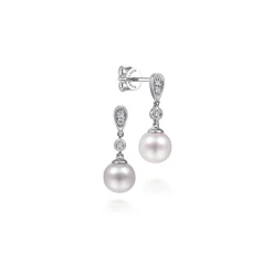Gabriel & Co. 14K White Gold Diamond Pearl Drop Earrings