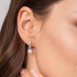 Gabriel & Co. 14K White Gold Diamond Pearl Drop Earrings