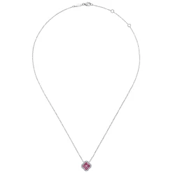 Gabriel & Co. 14K White Gold Diamond Ruby Clover Pendant Necklace