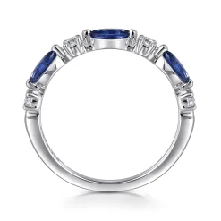 Best Gabriel & Co. 14K White Gold Diamonds and Marquise Blue Sapphire Fashion Ladies Ring