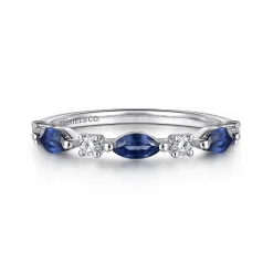Best Gabriel & Co. 14K White Gold Diamonds and Marquise Blue Sapphire Fashion Ladies Ring