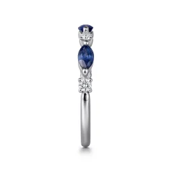 Best Gabriel & Co. 14K White Gold Diamonds and Marquise Blue Sapphire Fashion Ladies Ring