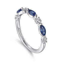 Best Gabriel & Co. 14K White Gold Diamonds and Marquise Blue Sapphire Fashion Ladies Ring