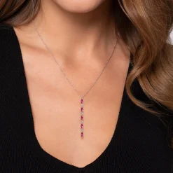 Sale Gabriel & Co. 14K White Gold Diamonds and Marquise Ruby Vertical Bar Necklace