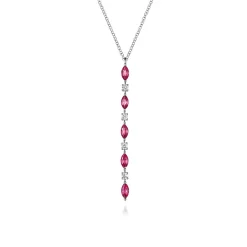 Sale Gabriel & Co. 14K White Gold Diamonds and Marquise Ruby Vertical Bar Necklace