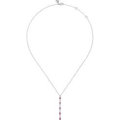 Sale Gabriel & Co. 14K White Gold Diamonds and Marquise Ruby Vertical Bar Necklace