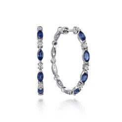 Best Gabriel & Co. 14K White Gold Diamonds and Marquise Blue Sapphire Classic Hoop Earrings
