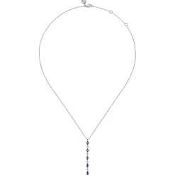 Sale Gabriel & Co. 14K White Gold Diamonds and Marquise Blue Sapphire Vertical Bar Necklace