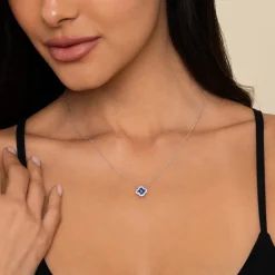 Best Gabriel & Co. 14K White Gold Diamond Sapphire Clover Pendant Necklace