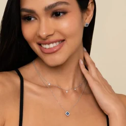 Best Gabriel & Co. 14K White Gold Diamond Sapphire Clover Pendant Necklace