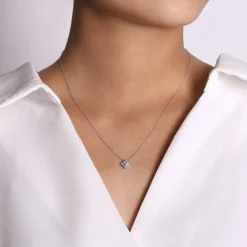 Outlet Gabriel & Co. 14K White Gold Diamond Square Pendant Necklace