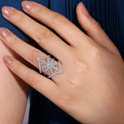 Hot Gabriel & Co. 14K White Gold Diamond Starburst Chevron Statement Ring