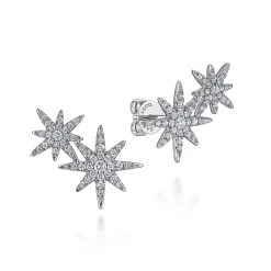 New Gabriel & Co. 14K White Gold Diamond Starburst Ear Climber Earrings