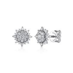 New Gabriel & Co. 14K White Gold Diamond Sunburst Stud Earrings