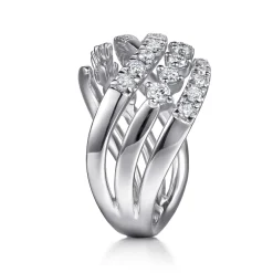 Gabriel & Co. 14K White Gold Diamond Swirl Bypass Ring