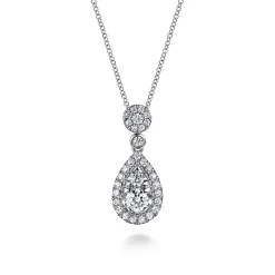 Sale Gabriel & Co. 14K White Gold Diamond Teardrop Pendant Necklace