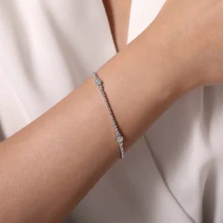 Online Gabriel & Co. 14K White Gold Diamond Tennis Bracelet with Round Cluster Stations