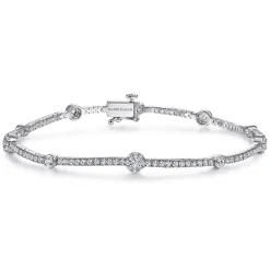 Sale Gabriel & Co. 14K White Gold Diamond Tennis Bracelet with Round Cluster Stations