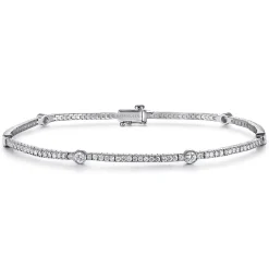 Discount Gabriel & Co. 14K White Gold Diamond Tennis Bracelet with Bezel Set Diamond Stations