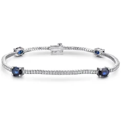 Sale Gabriel & Co. 14K White Gold Diamond Tennis Bracelet with Oval Sapphire Stations