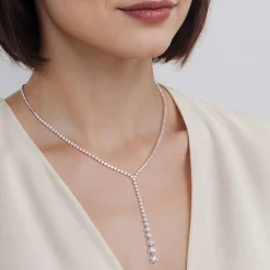 New Gabriel & Co. 18K White Gold Diamond Tennis Y Necklace
