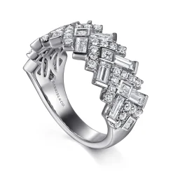 Hot Gabriel & Co. 14K White Gold Diamond Wide Band Ring