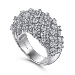 Sale Gabriel & Co. 18K White Gold Domed Diamond Wide Band Ring