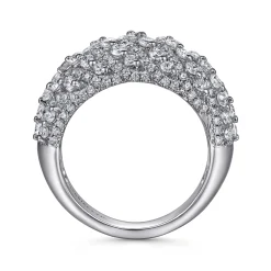 Sale Gabriel & Co. 18K White Gold Domed Diamond Wide Band Ring