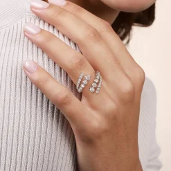 Best Gabriel & Co. 14K White Gold Double Row Diamond Bypass Ladies Ring
