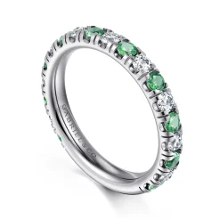 Clearance Gabriel & Co. 14K White Gold Emerald and Diamond Stackable Band