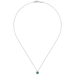 New Gabriel & Co. 14K White Gold Emerald and Diamond Halo Pendant Necklace