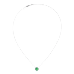 Hot Gabriel & Co. 14K White Gold Emerald and Diamond Halo Floral Pendant Necklace