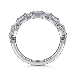New Gabriel & Co. 14K White Gold Emerald Cut and Round Diamond Anniversary Band - 0.95 ct