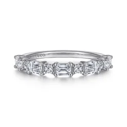 New Gabriel & Co. 14K White Gold Emerald Cut and Round Diamond Anniversary Band - 0.95 ct