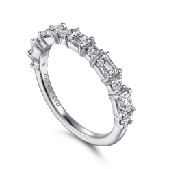 New Gabriel & Co. 14K White Gold Emerald Cut and Round Diamond Anniversary Band - 0.95 ct