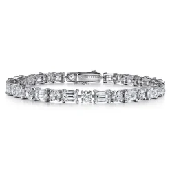 Sale Gabriel & Co. 18K White Gold Emerald cut and Round Diamond Tennis Bracelet
