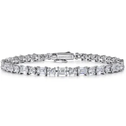 New Gabriel & Co. 18K White Gold Emerald cut and Round Diamond Tennis Bracelet