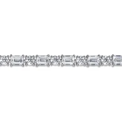 New Gabriel & Co. 18K White Gold Emerald cut and Round Diamond Tennis Bracelet