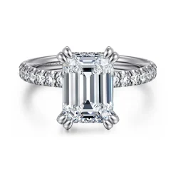 New Gabriel & Co. 14K White Gold Emerald Cut Diamond Engagement Ring