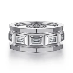 Outlet Gabriel & Co. 14K White Gold Faceted Ring with Diamond Baguettes in High Polished Finish