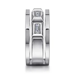 Outlet Gabriel & Co. 14K White Gold Faceted Ring with Diamond Baguettes in High Polished Finish