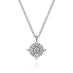 Discount Gabriel & Co. 14K White Gold Floral Diamond Pendant Necklace