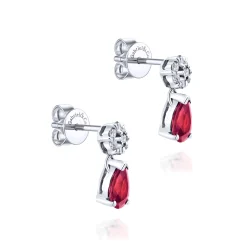 Gabriel & Co. 14K White Gold Floral Diamond Stud Earrings with Pear Shaped Ruby Drops