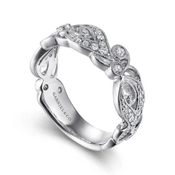 Discount Gabriel & Co. 14K White Gold Floral Inspired Diamond Stackable Ring