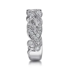 Discount Gabriel & Co. 14K White Gold Floral Inspired Diamond Stackable Ring