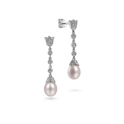 Clearance Gabriel & Co. 14K White Gold Floral Pearl Diamond Drop Earrings