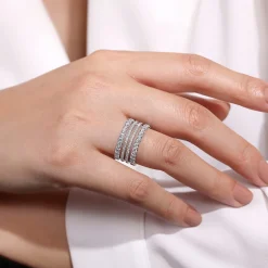 Gabriel & Co. 14K White Gold Four Row Diamond Ring