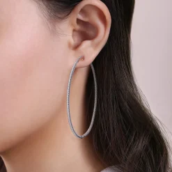 Hot Gabriel & Co. 14K White Gold French Pave 80mm Round Inside Out Diamond Hoop Earrings